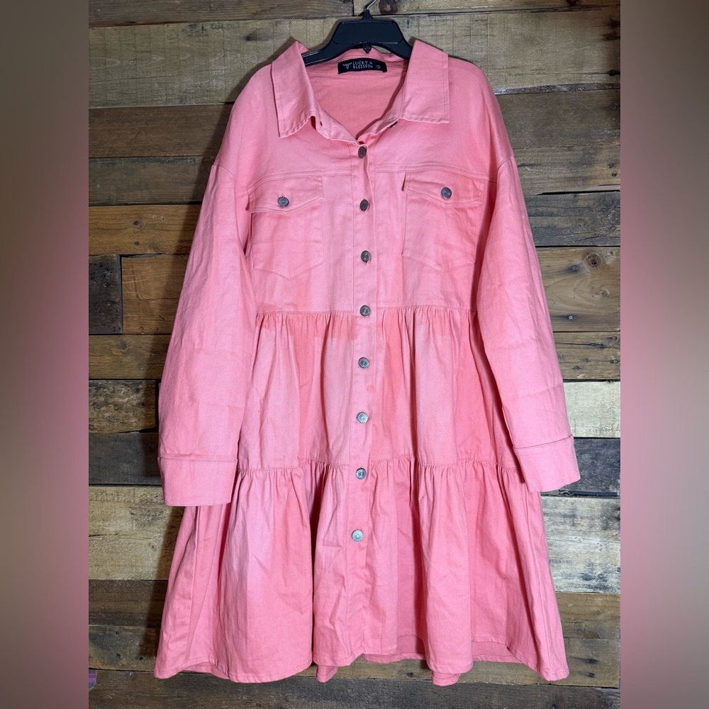 L&B Lucky & Blessed Stretch Denim Button Down Pink Western Dress Small DDR037 - Picture 5 of 8